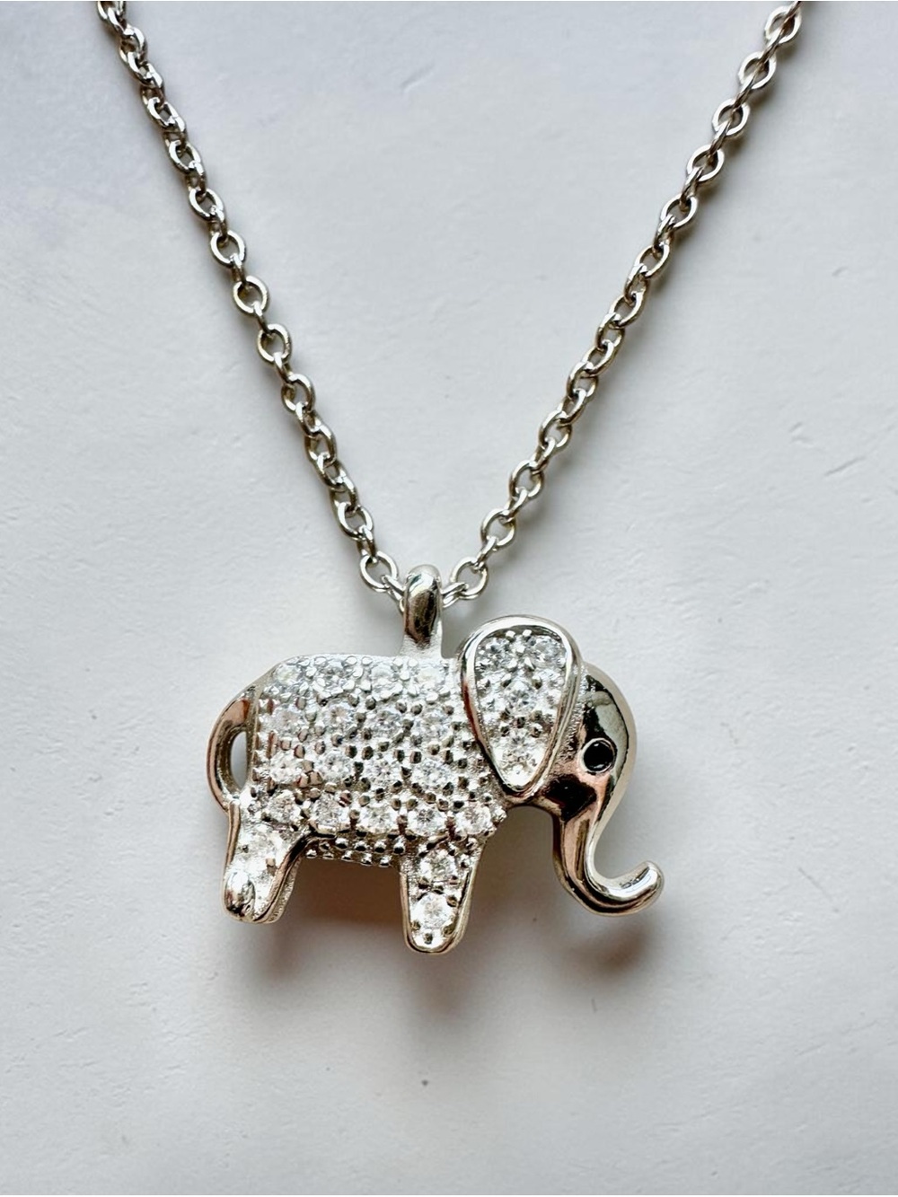 Sterling Silver CZ Elephant Pendant Necklace